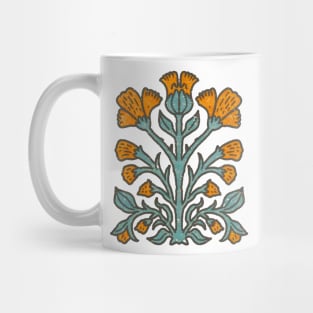 Orange Flowers Scandinavian Folk Art Linocut Print Mug